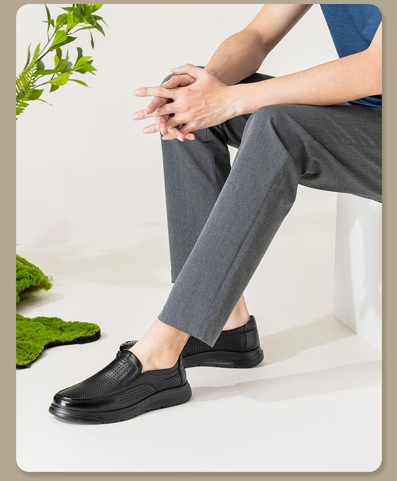 LAORENTOU Leather Shoes for Men, Summer Business Casual Shoes, Sandals, Perforated Shoes, Hollow Breathable Men's Footwear LL77 Black 42 4