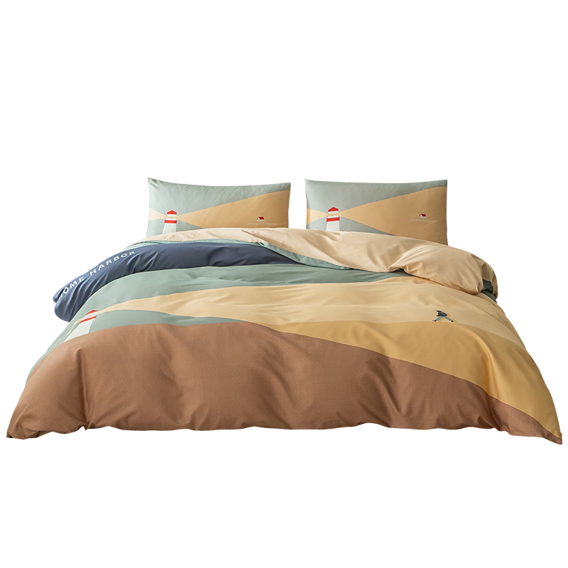 JD Original 100% Pure Cotton Four-Piece Bedding Set, All-Cotton Bedsheet And Duvet Cover, Antibacterial Bedding Set, 200*230cm, for 1.5/1.8 Meter Beds, Ushuaia