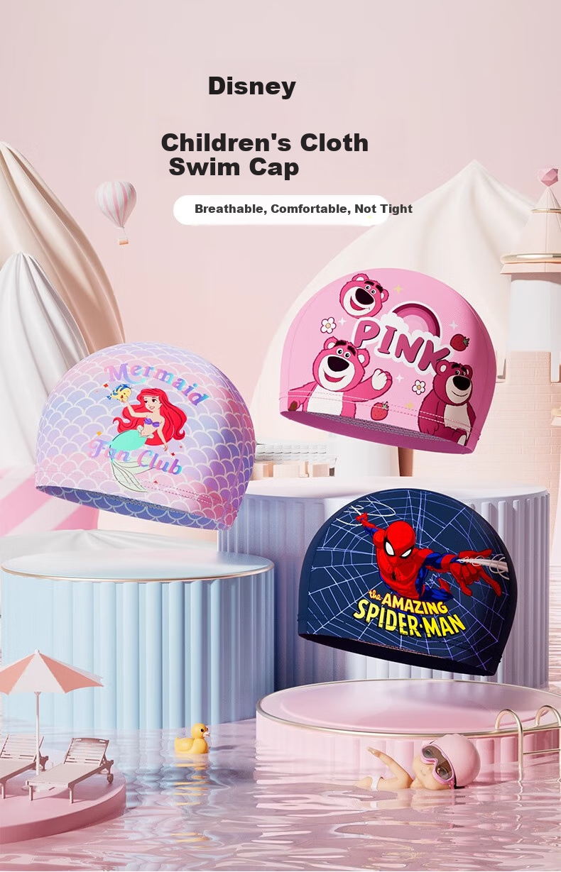 Disney Children's Swim Cap for Boys and Girls Ages 3-12, Extra Large Head Circumference, Comfortable Fabric, Suitable for Long Hair, Model D71974 Light Pink 1