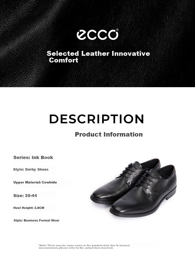 ECCO Men's Business Dress Shoes Simple Formal Leather Derby Shoes 621634 Size 40 1