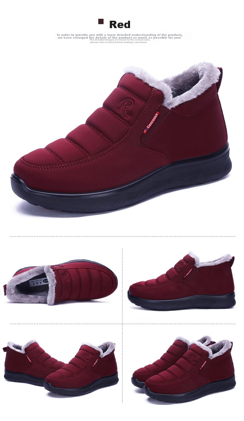 Ankang Winter Fleece-Lined Cotton Shoes, Traditional Beijing Cloth Shoes for Women, Middle-Aged And Elderly Waterproof Mom Shoes AK78896 Red 37 22