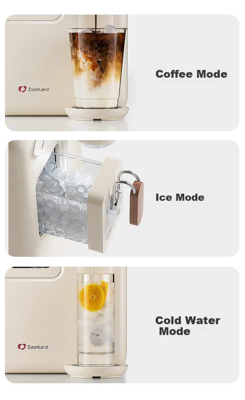 Zhuolang Ice Maker And Water Dispenser Combo, Coffee Machine with Ice Making Function, Countertop Instant Hot Water Dispenser for Home Use, Milk Frother, Direct Drinking Ice Maker, Cold And Hot All-In Ice Cube Machine, Americano Coffee Machine IH6 8