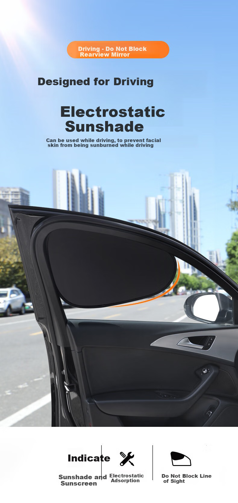 Shaguo Car Sunshade, Summer UV Protection, Heat Insulation Window Curtain, Non-Glaring, Static Cling Sun Visor, Car Side Window Sunshade 1