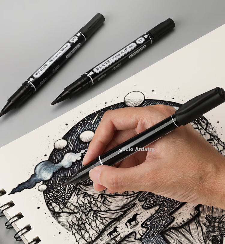 Mont Marte Yikou Series, Dual-Tip Markers Twelve-Pack, Art Student-Specific Black Outline Pens, Waterproof And Oil-Resistant, Quick-Drying Fine Tip Drawing Markers ATOD-CM1206 Art Sketching 13