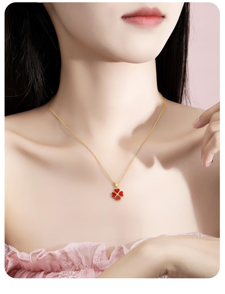 Zhoudajin CHOW TAI KING Morganite Four-Leaf Clover Sterling Silver Necklace for Women, 2026 New Style, Qixi Valentine's Day Gift for Girlfriend Or Wife, Birthday Present 3