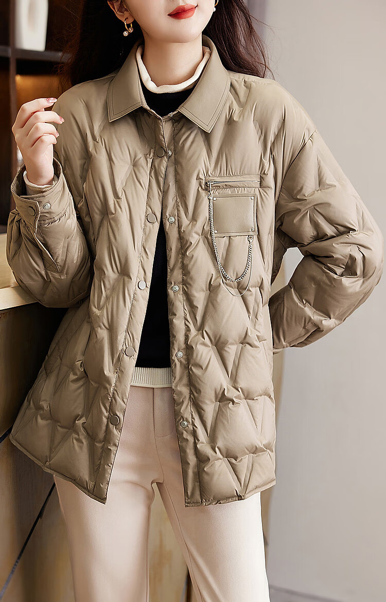 Dme [90% Duck Down] Winter 400T Spring Yarn Dye-Lighted Elastic Cuff Loose Metal Chain down Jacket for Wome 8