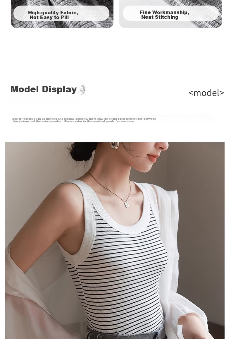 LangSha Women's Summer Thin Striped Camisole Tank Top, Elastic Slim-Fit Breathable Sleeveless Undershirt, Suitable for Layering Or Wearing As Outerwear 13