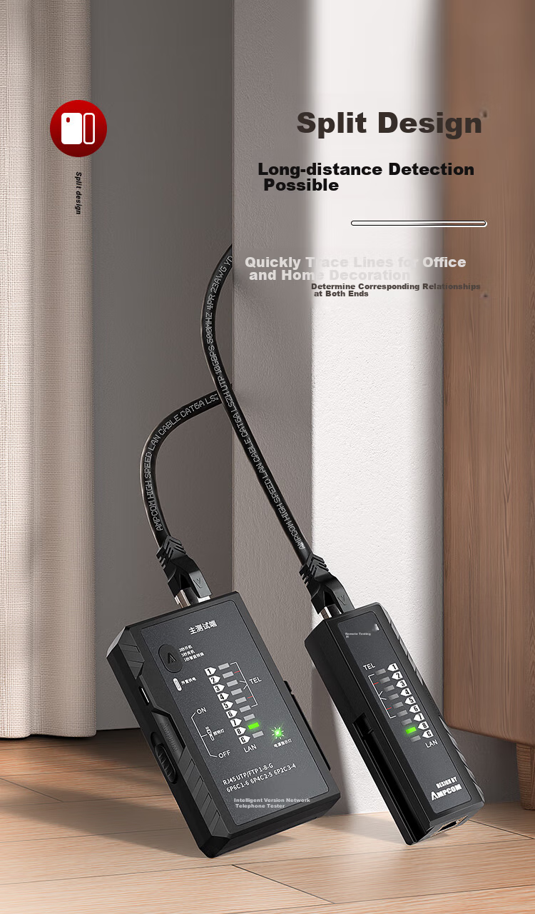 AMPCOM Network Cable Tester, Multifunctional RJ45 Connector Network Cable Tester with Charging POE Anti-Burn, RJ11 Telephone Line Intelligent Detection Tool AMBKZRJ4511 6
