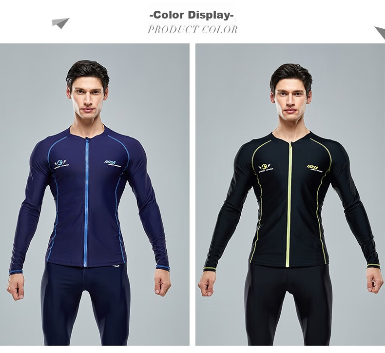 Hosa Men's Long-Sleeve Swimsuit Beach Swimwear Vacation Diving Surfing Suit Black Top M 8