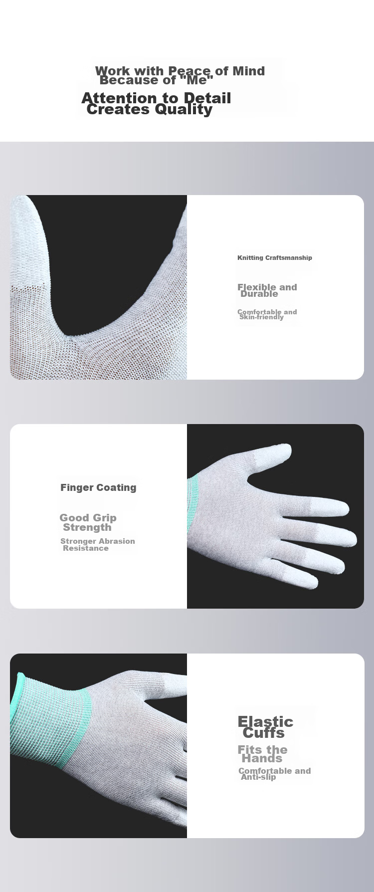 Ruizhengde Anti-Static Gloves Carbon Fiber Coated PU Gloves Finger Coated Size L 10 Pairs/Pack 5