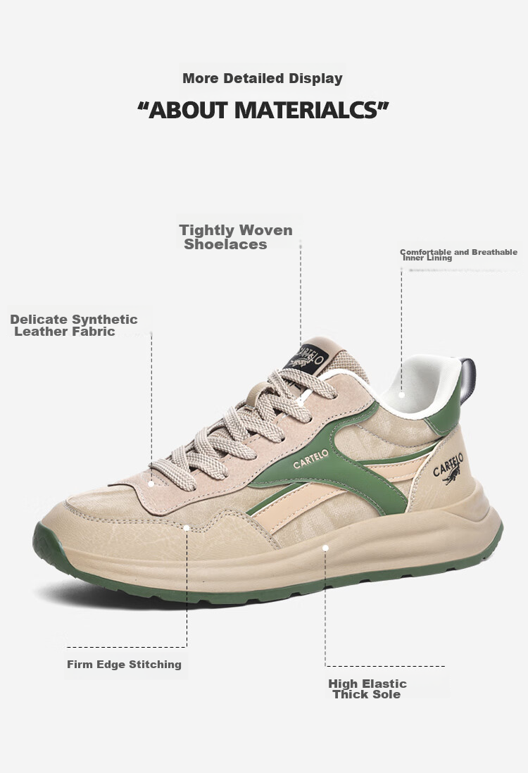 CARTELO Men's New Shoes for Summer And Autumn, Versatile Casual Sports Running Travel Hiking Retro Soft Thick-Soled Dad Shoes 7