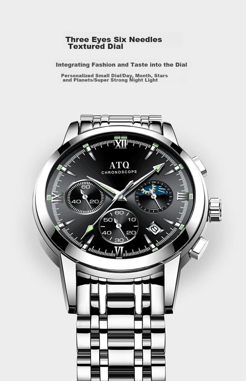 ATQ Swiss Quality Watch for Men, Business Mechanical Style with Luminous Steel Band, Light Luxury New Year Valentine's Day Gift for Boyfriend Or Husband 11