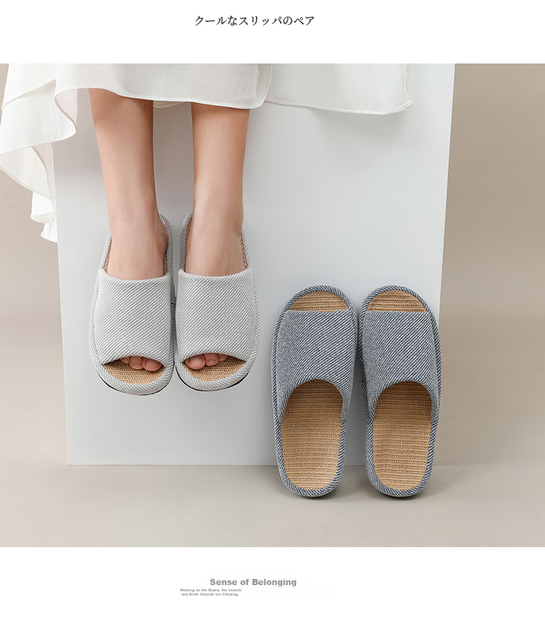 GUOLUOFEI Japanese-Style Linen Slippers, Women's Indoor Home All-Season Cotton And Linen Thick-Soled Men's Sandals, Navy Blue, Size 36-37 6