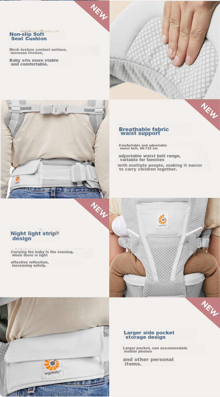 ERGObaby American Ergonomic Baby Carrier, Alta All-Stage Labor-Saving Ventilated And Breathable, 6 Carrying Methods, Baby Seat in Gray 12