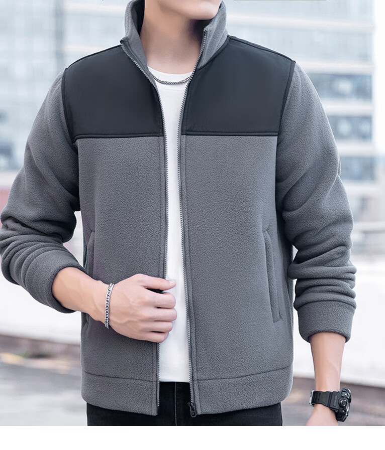 TUCANO Men's Stand Collar Fleece Jacket Autumn Winter Outdoor Warm Fleece Liner Green L 3