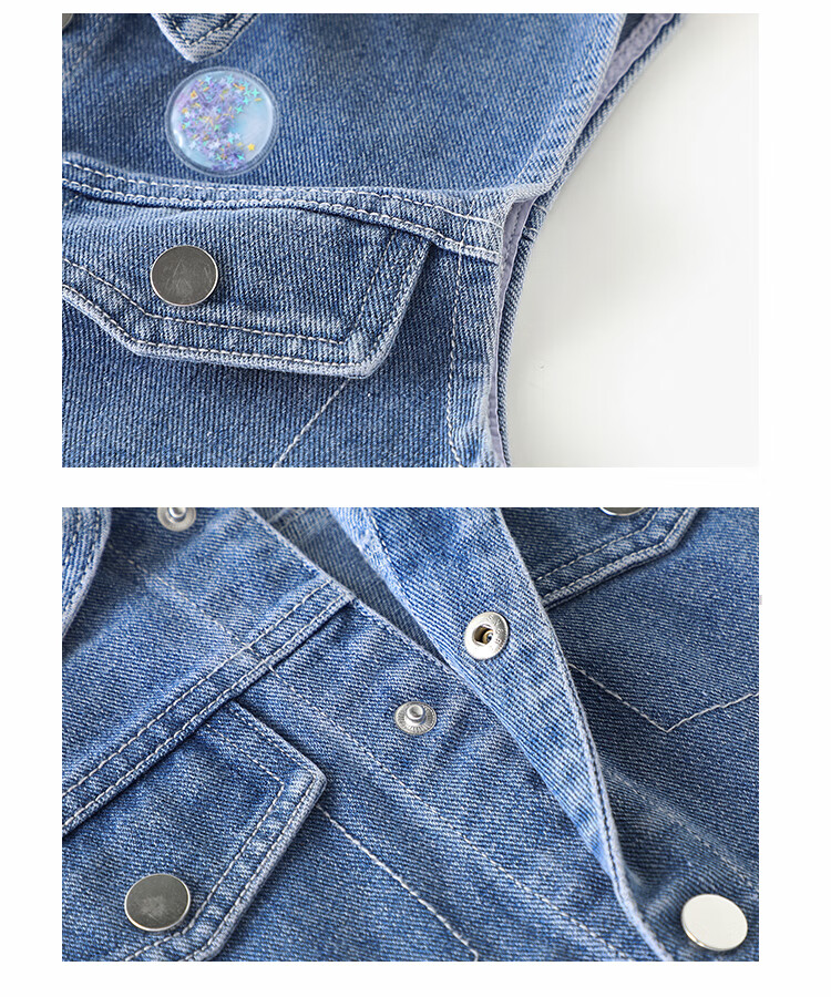 QQ DUCK Children's Denim Jacket Girls Casual Vest Sleeveless Top Versatile Waistcoat Blue; 140 20