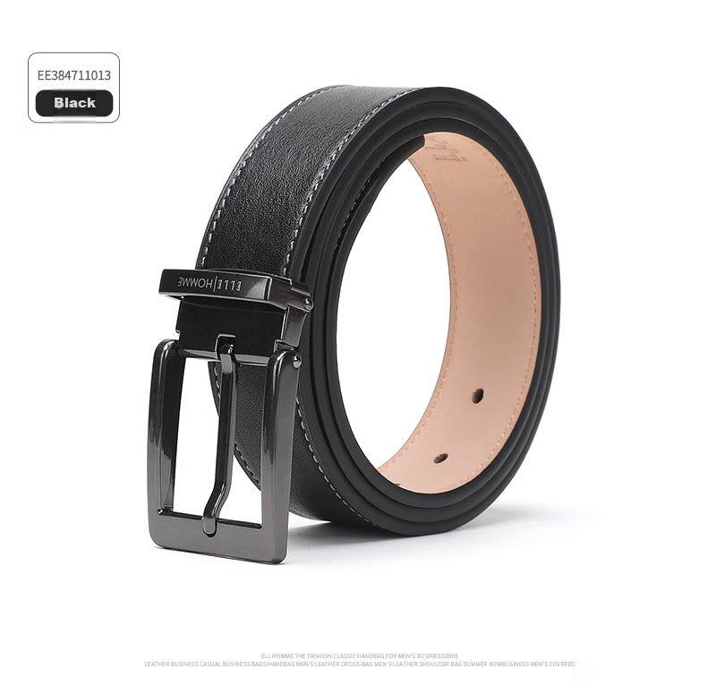 ELLE HOMME Men's Belt, Top-Grain Leather Pin Buckle Waistband, Fashionable Casual Trouser Belt for Men, Birthday Gift for Boyfriend 10