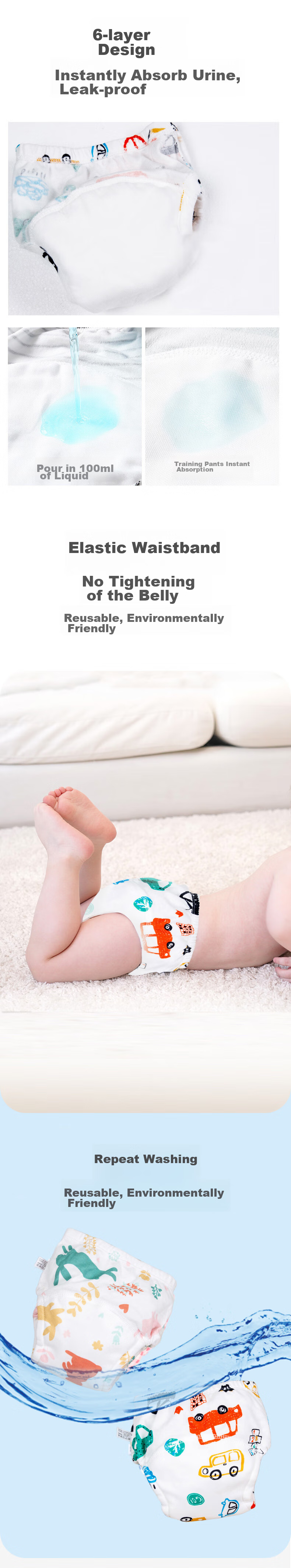 Babyprints [Without Melamine] Training Pants for Boys And Girls, Baby Diapers, Infant Pants, Pure Cotton, Waterproof, Washable, Anti-Leakage Nappies 3