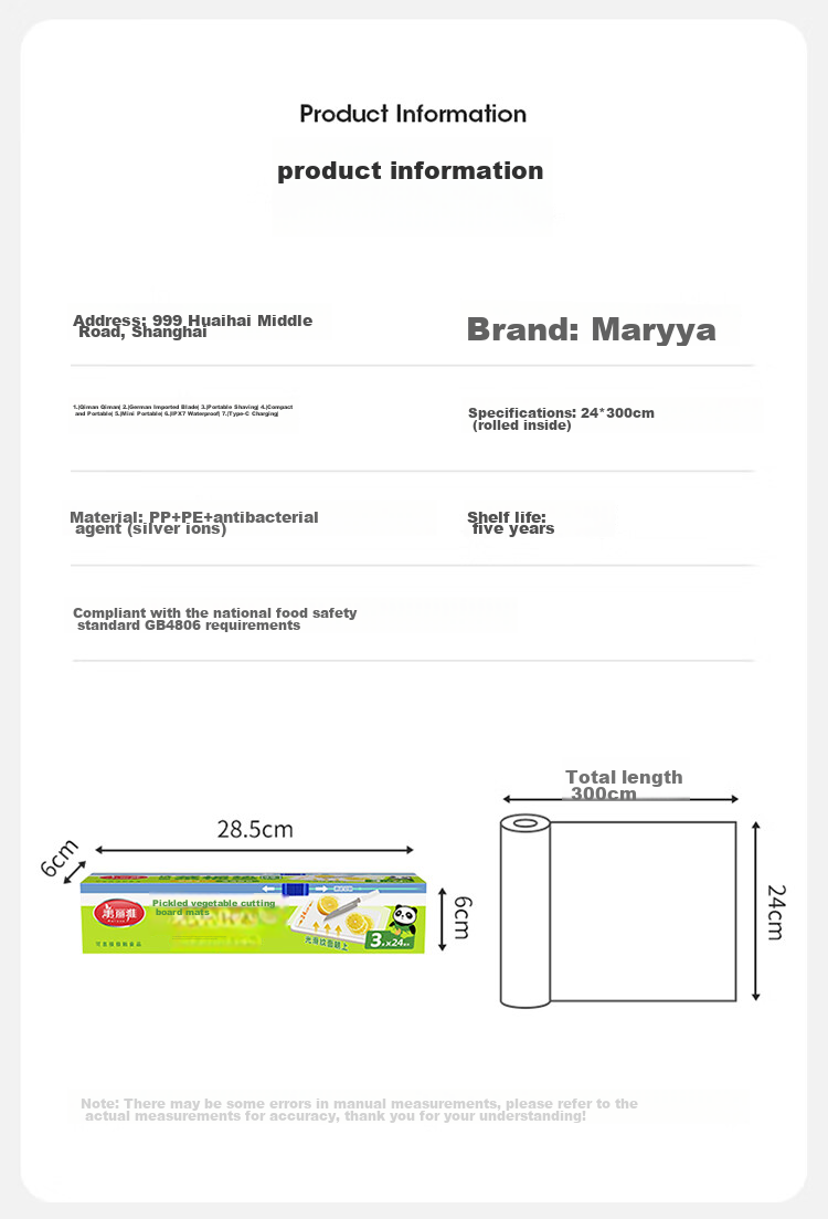 MARYYA Disposable Cutting Board Mat, Antibacterial PE Plastic, Knife-Shaped Chopping Board Mat, Baby Food Board, Picnic And Camping Mat 3