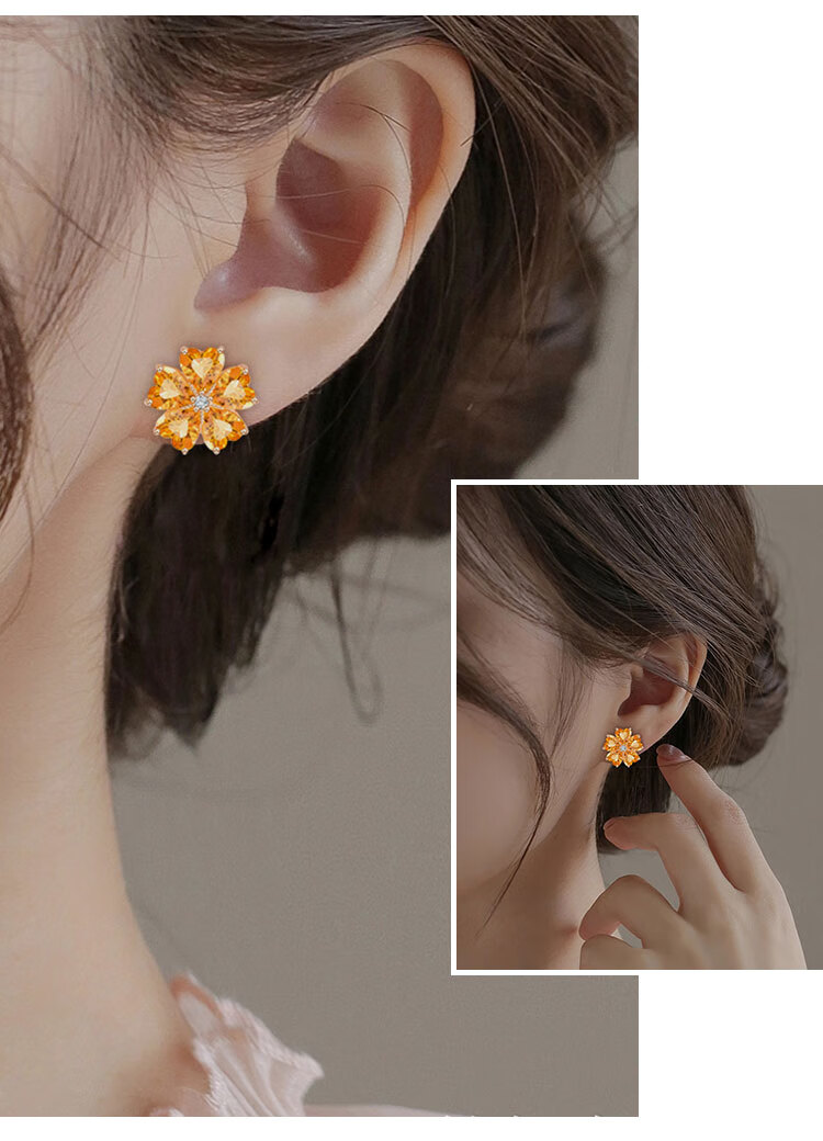 JOLEE S925 Silver Stud Earrings, Fashionable Luxury Yellow Crystal Heart-Shaped Colored Gemstone Jewelry, Gift for Women on May 20th And Mother's Day 7
