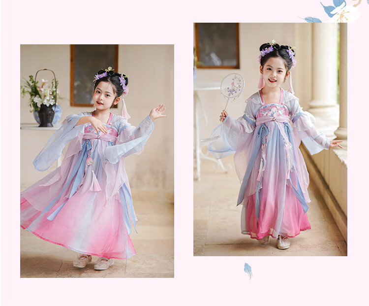 Qibo Hanfu Girls' Spring And Autumn New Style Children's Ancient-Style Ethereal Dress, Chitu (Without Tassel Accessories), Size 150 13