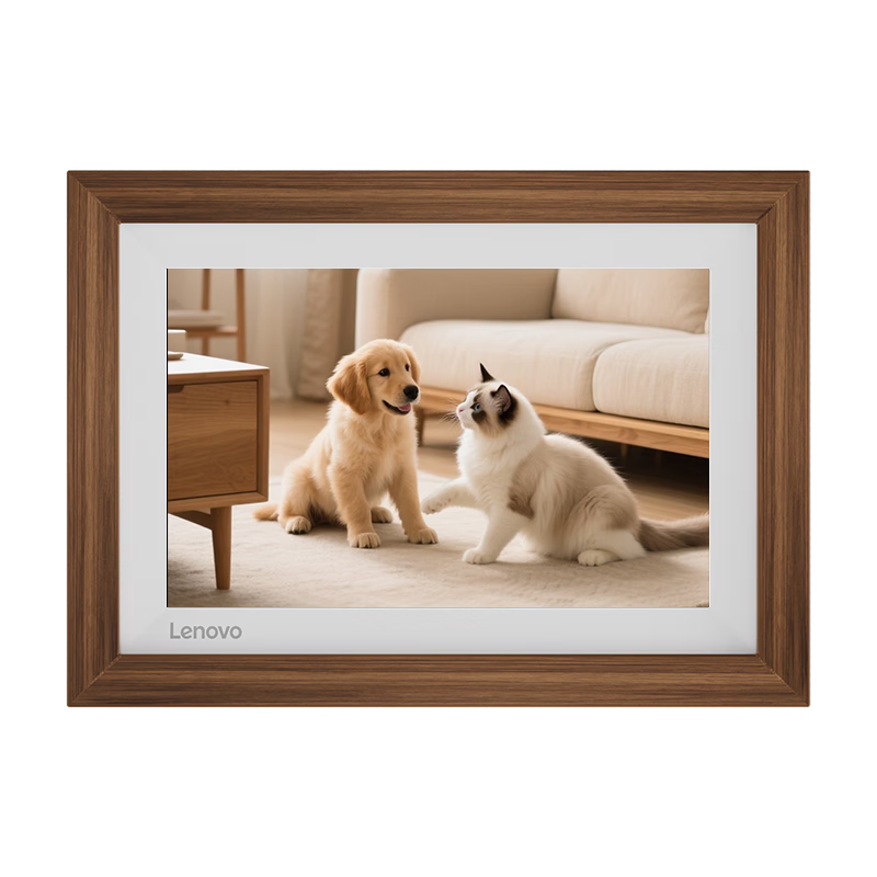 Lenovo D10 Digital Photo Frame 10.1-inch HD Electronic Album Smart Cloud Frame Touchscreen Desktop and Wall-Mount Walnut Frame