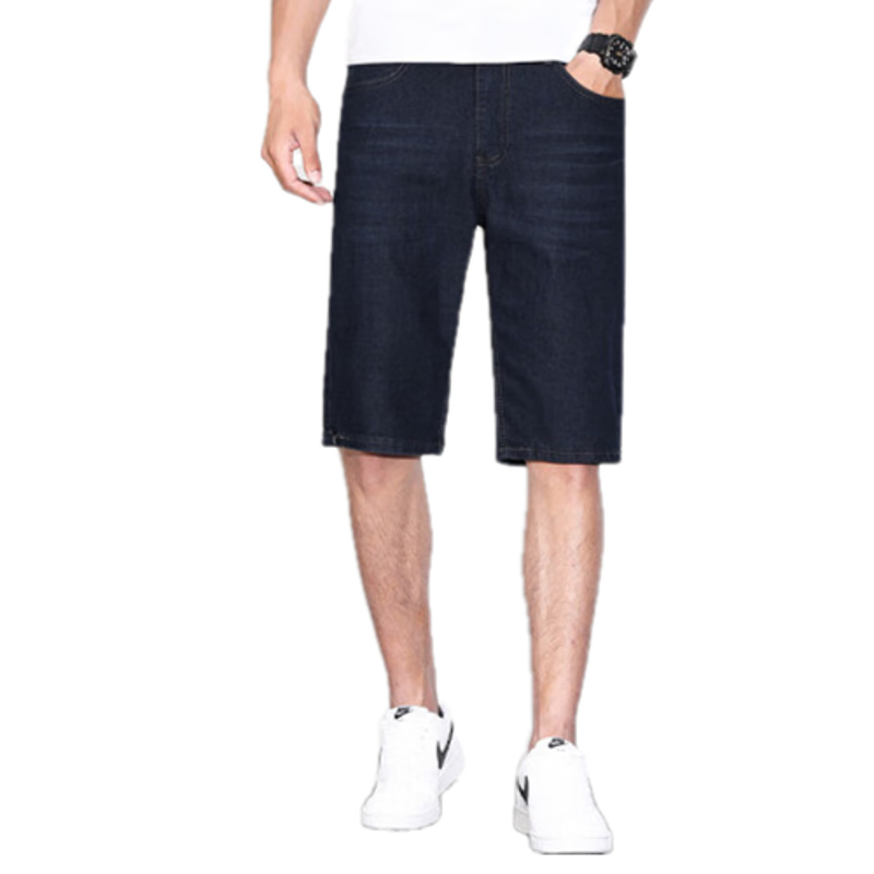 TUCANO Men's Denim Shorts Summer Lightweight Casual Straight Business Breathable Five-Point Pants Dark Blue 36