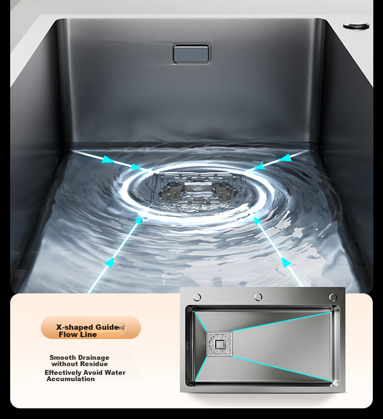 Yuhongfeiyu Large Single Sink, Kitchen Handmade 304 Stainless Steel Multifunctional Textured Vegetable Washing Basin, Integrated Basi 17