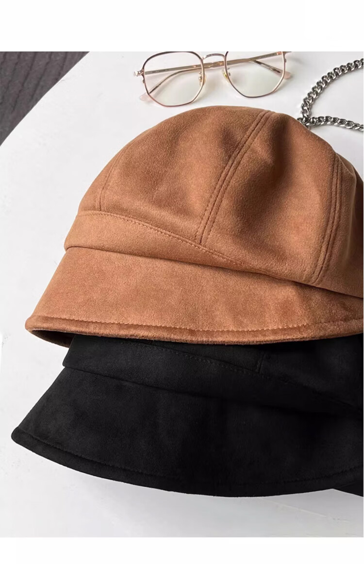 XUEXIMAN Women's Face-Slimming Fisherman Hat Autumn Winter Maternity Cap Large Head Circumference Octagonal Beret Japanese Style Small Brim Bare Face Stacked Hat 10