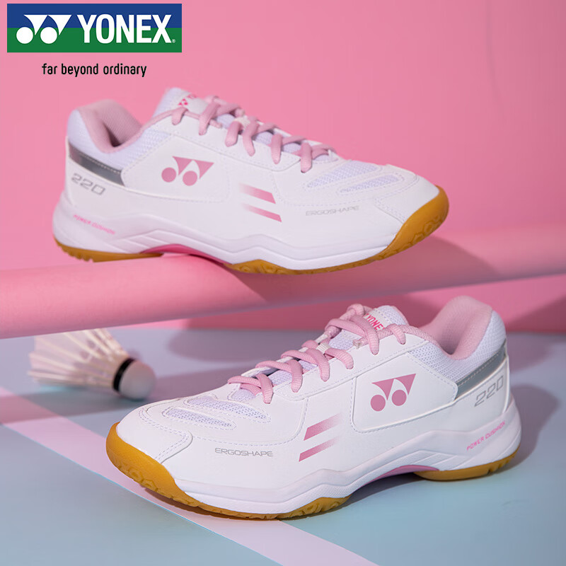 Кроссовки для бадминтона YONEX SHB220CR, износостойкие, амортизирующие, нескользящие, удобные, для соревнований и тренировок, белые с розовым, размер 37.5