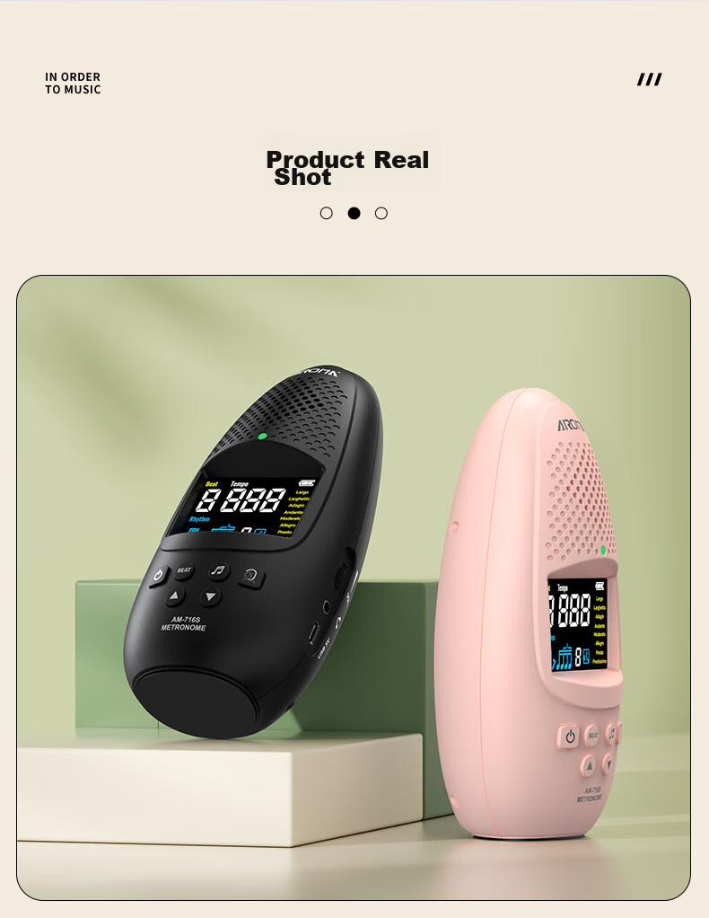 AROMA Voice Electronic Metronome, Universal for Piano And Guitar, Magic Egg AM-716S, Pink, Rechargeable, Color Screen Versio 14