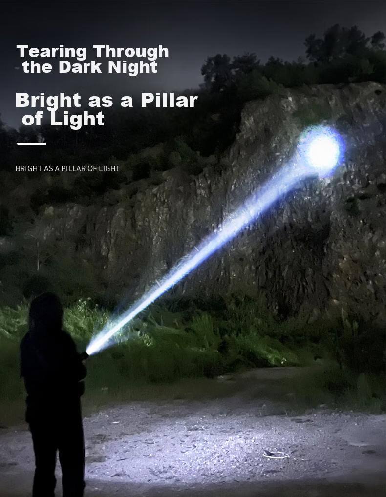 SHENYU Flashlight with High Brightness, Zoomable Lens, Long-Range Beam, Long Battery Life, Outdoor Survival Lighting, Emergency Power Outage Light, Sky-Piercing Beam, 100000 Lumens 16