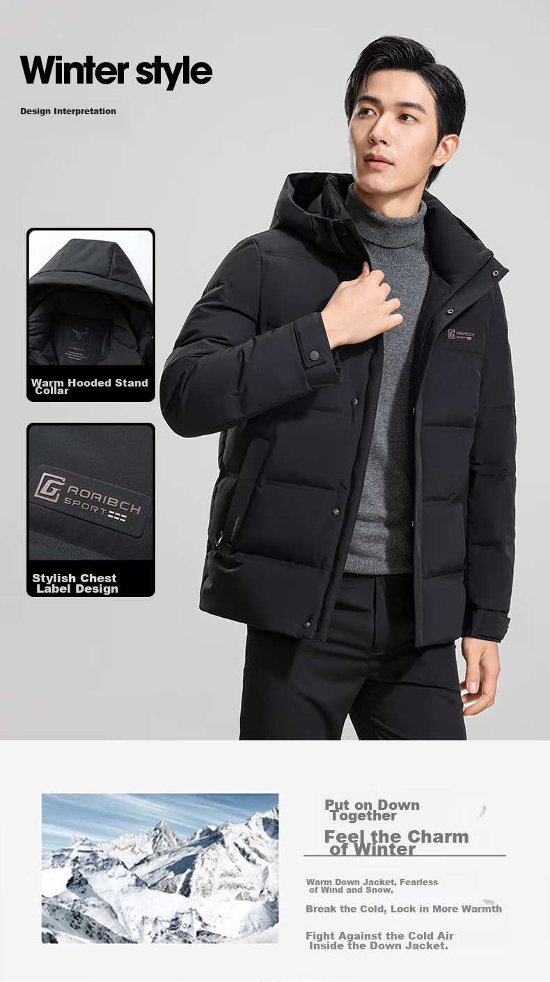 YAYA Men's down Jacket, Short Style with Detachable Hood, Thick Warm Coat for Young And Middle-Aged, Winter Business Casual Outerwear Y05 5