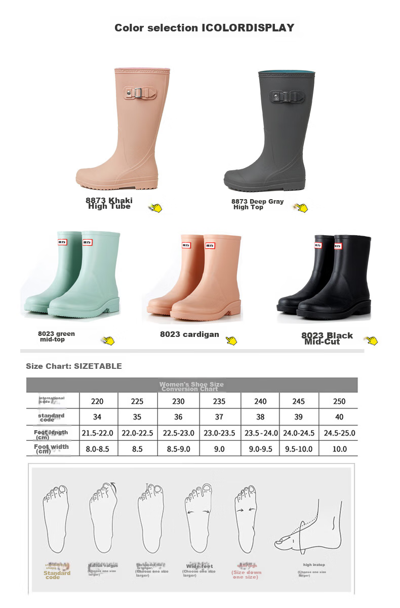 Warrior Rain Boots for Women, Fashionable Adult Tall Rain Boots, Water Shoes, Rubber Shoes, Waterproof Boots HXL73-B Kao 40 3