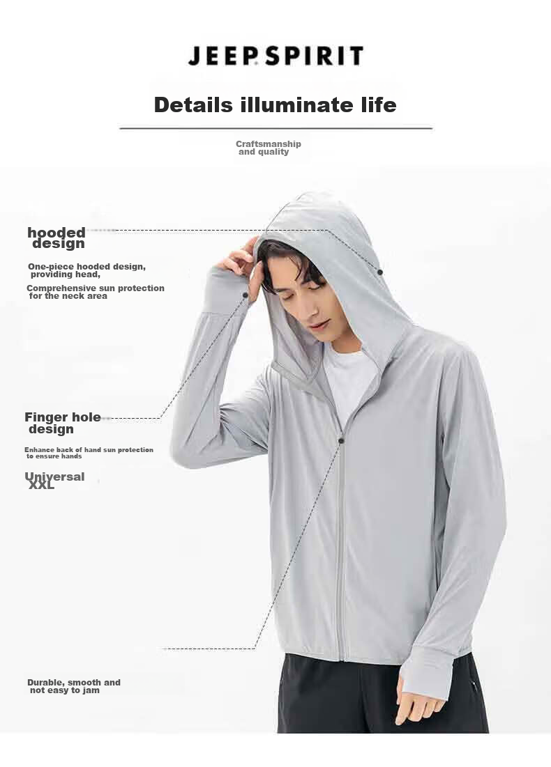 JEEP SPIRIT Sun Protection Clothing for Men And Women, Couples Style, Cool Lightweight Breathable Fashion Versatile Skin Coat Sunscreen Jacket, Silver Gray 4XL 17