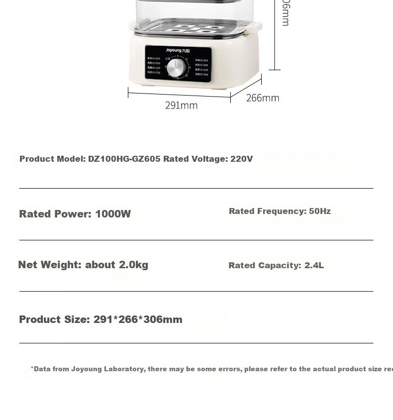 Joyoung Household 10L Double-Layer Multifunctional Electric Steamer Pot, Breakfast Pot, Electric Cooking Pot, Steamed Bun Pot DZ100HG-GZ605 19