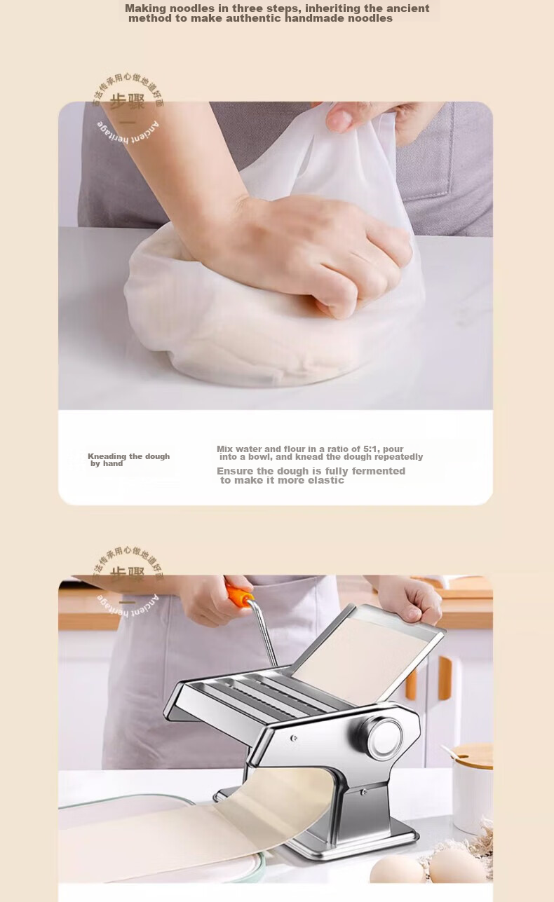 Jingmao Noodle Maker for Home Use, Small Stainless Steel Noodle Press Machine, Hand-Cranked Multi-Functional Dough Roller And Pasta Maker 10