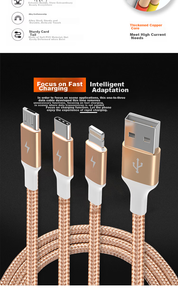 ESCASE Data Cable Three-In Type-C Apple 13 Android Phone Car Charger Cable, Fast Charging Compatible with Xiaomi, Multi-Functional Storage, 1.5 Meters, C12pro Black 6