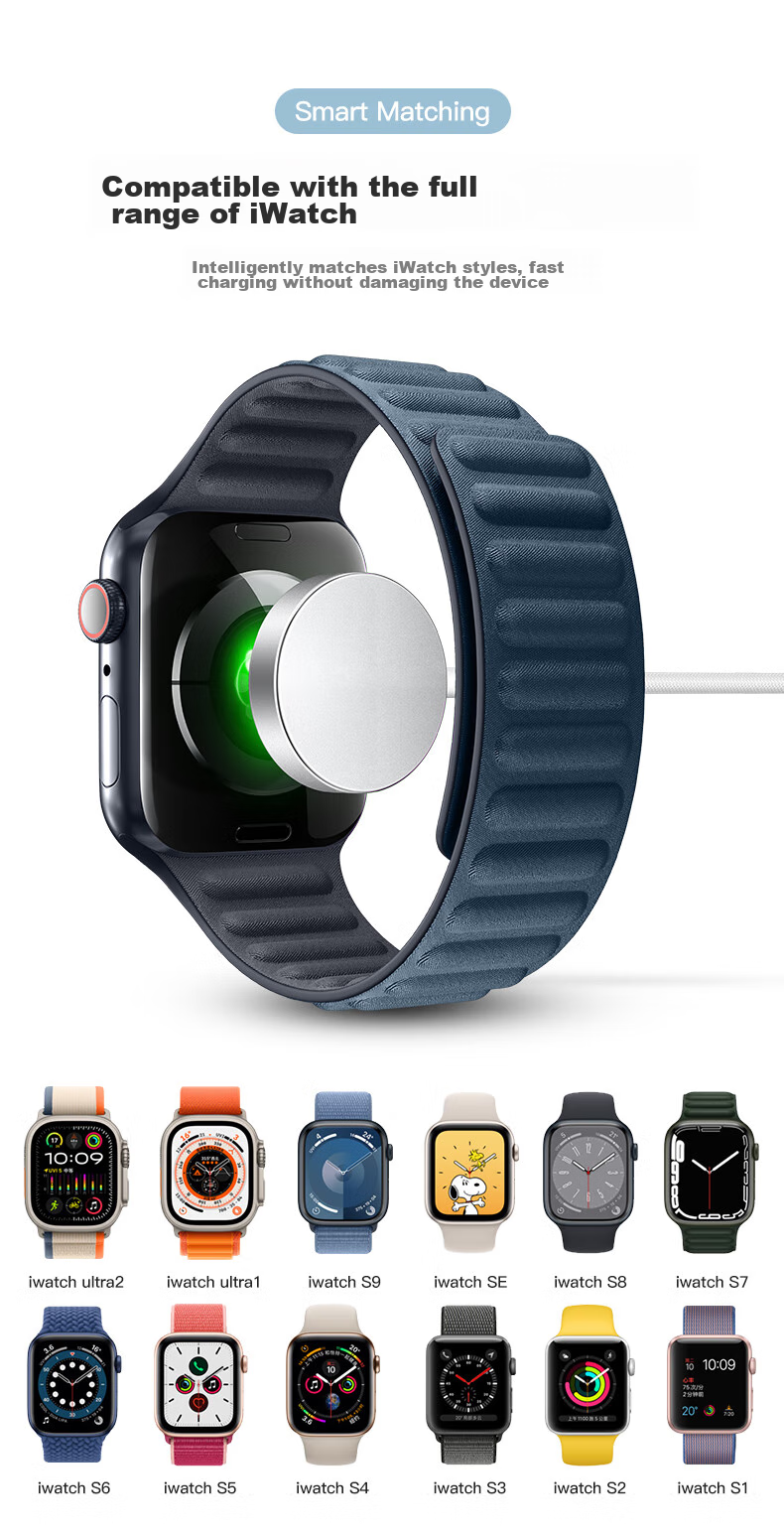 Binghong Magnetic Charging Dock for Apple Watch, Compatible with Apple IWatch Charger, Fast Charging Base for S11 Ultra 3 SE 3 2 S10 S9 8 7 6-Type C Braided Cable 2