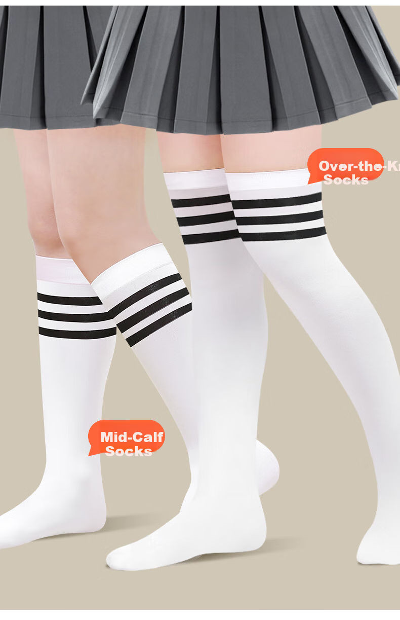 Barbie Girls' Mid-Calf Socks, Summer Thin Over-Knee Children's Long Socks, White High Socks, School Uniform Style, Black + Red, Size M 9