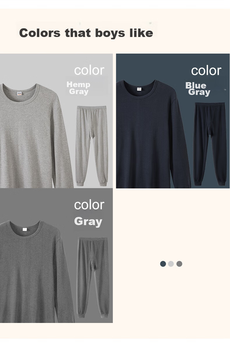 Yiershuang [10A Antibacterial And Anti-Mite] 100% Pure Cotton Thermal Underwear Set for Men, Autumn Top And Pants, Round Neck All-Cotton Sweater 17