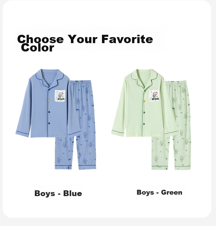 Dingguagua Children's Pajama Set, Spring And Summer Long-Sleeve Pure Cotton Boys' Loungewear, Class A Breathable, Blue, Size 140 13