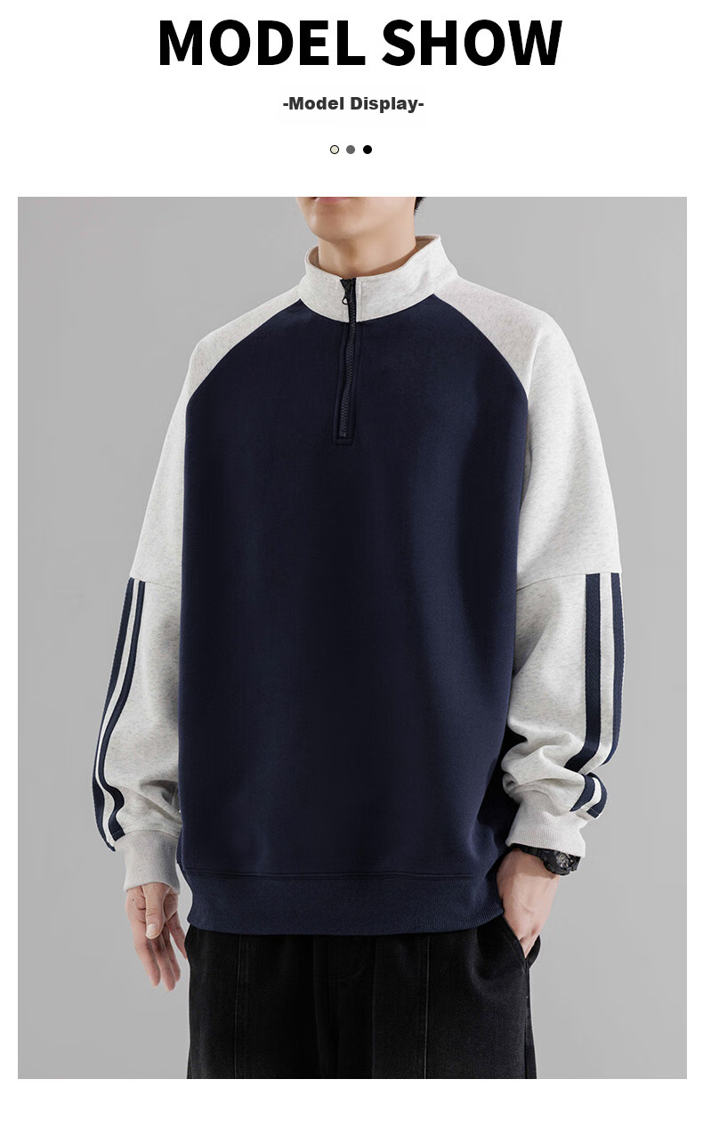 MMOPTOP American-Style Half-Zip Sweatshirt for Men, Spring And Autumn Season, Contrasting Color Raglan Sleeve, Loose Casual Top, 8905 Black L 8
