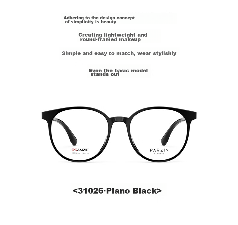 PARZIN Myopia Glasses Frame, Fashionable Round Frame for Men And Women, Lightweight Plain Glasses, Can Be Fitted with Prescription Lenses, 31026 3