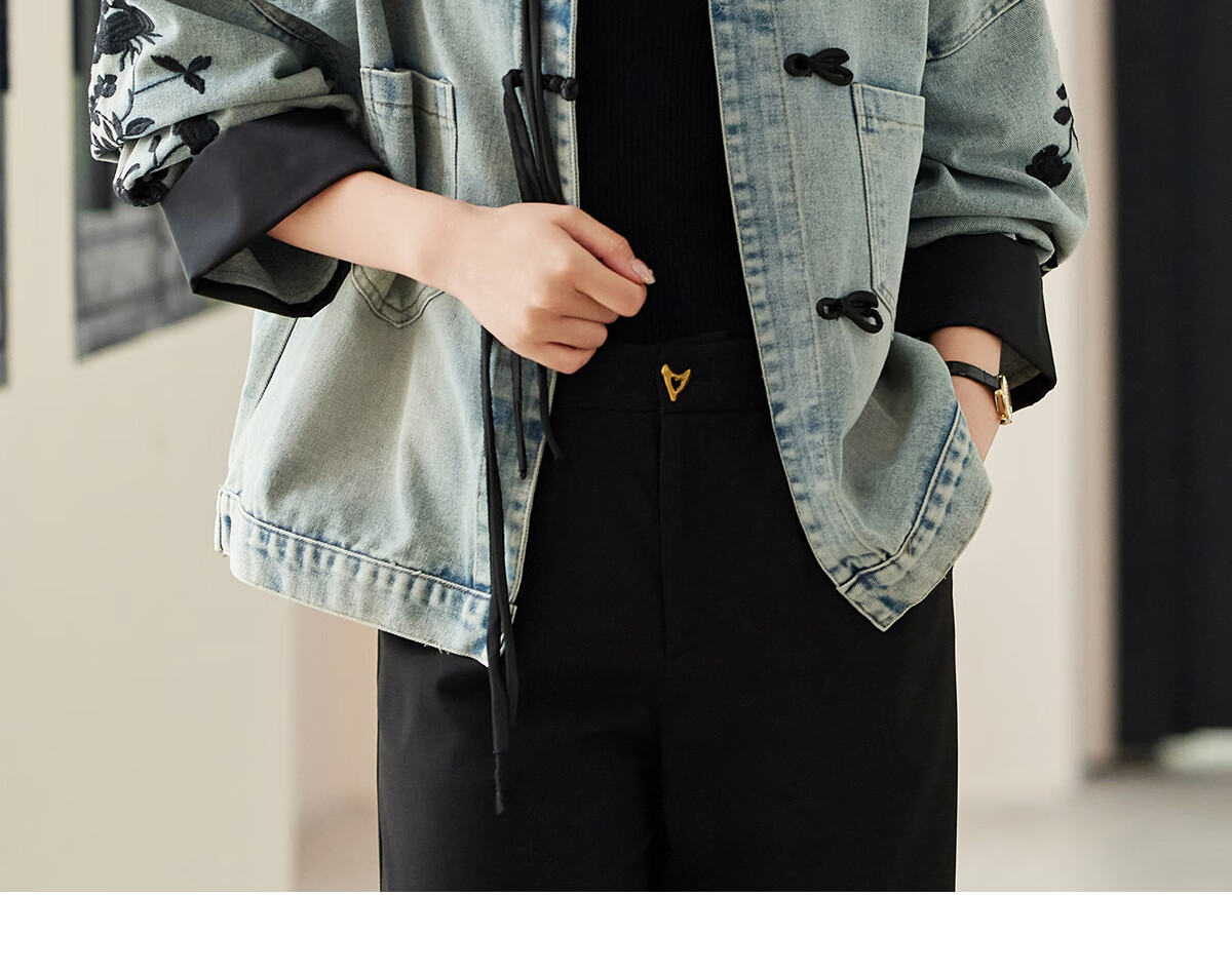 She Enjoy Women's Denim Jacket Retro Revival Chinese Style Embroidered Spring Autumn Denim Cardigan T143U5001 24