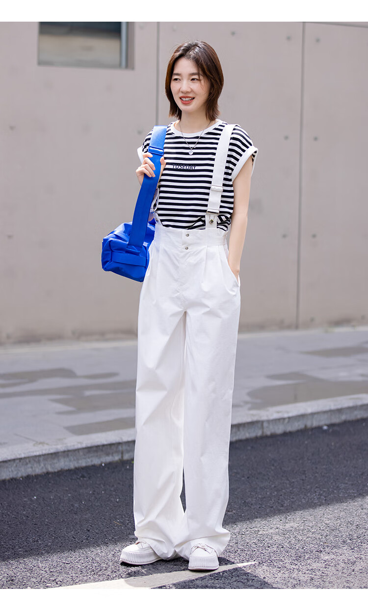 Dme Wide-Leg Suspender Pants with Adjustable Waistband, Women's Wide-Leg Suspender Pants, White, M 5