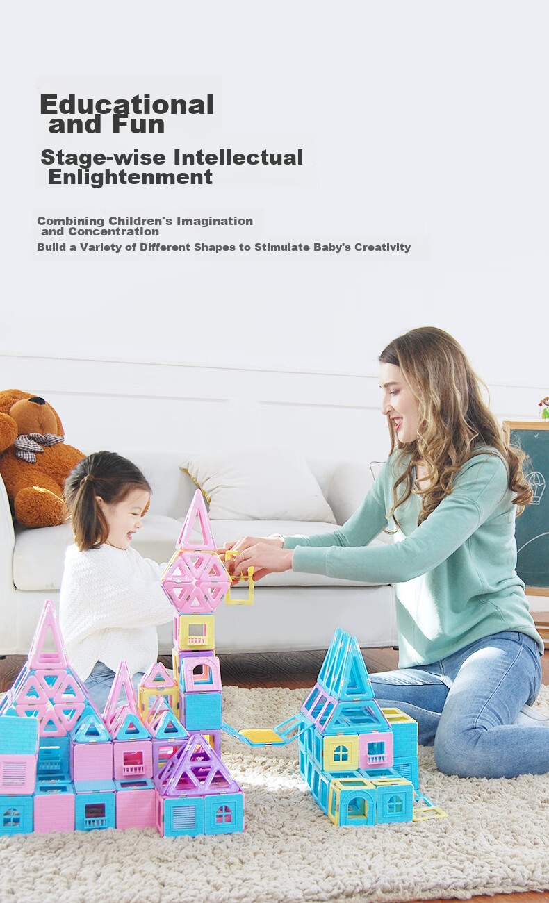 MAGPLAYER Children's Toy Magnetic Tiles Ferris Wheel Magnetic Building Blocks Puzzle 156 Pieces for Boys And Girls Aged 3-6 Birthday Gift 9