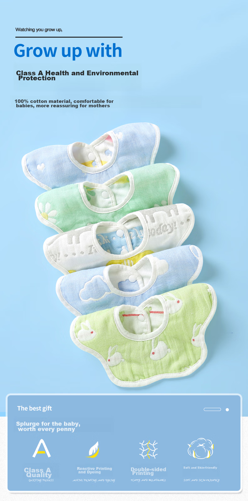 Nanjiren Baby Drool Bib, Gauze Towel, Pure Cotton, 6-Layer Washable Small Square Towel, Bath Face Towel, Single Pack 1