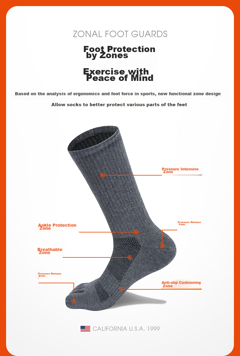 TFO Competition-Grade Outdoor Five-Toe Socks, Durable Breathable Hiking Split-Toe Socks 2202357 Men's Black 4