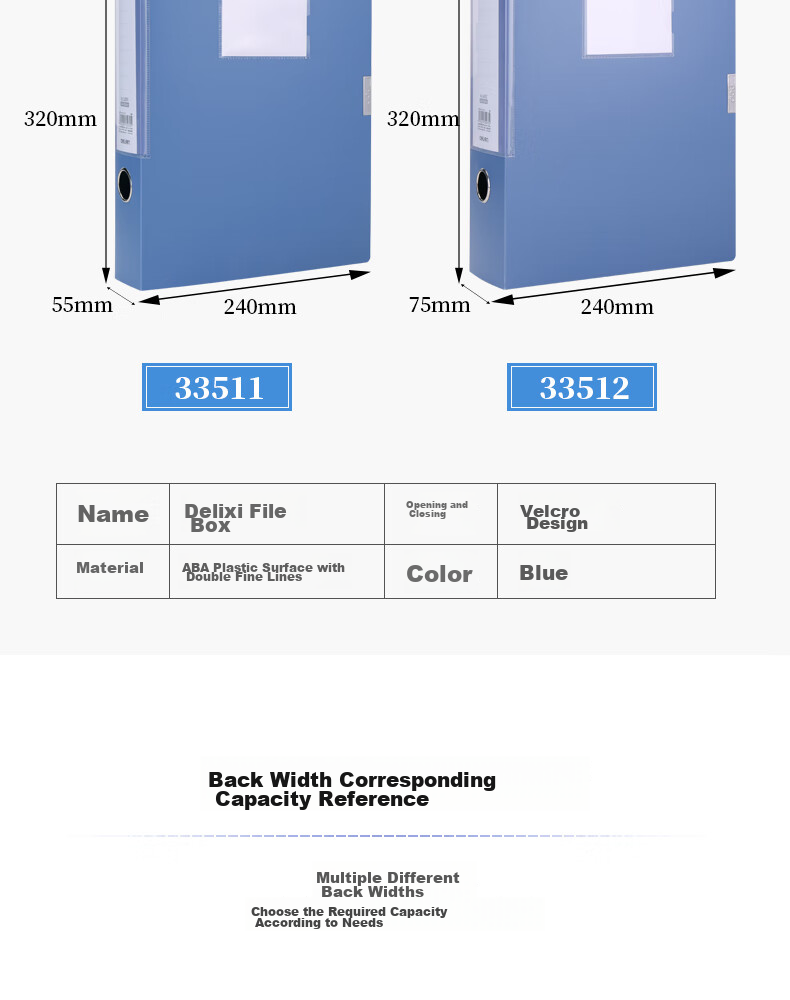 Deli 10 Pieces, 35mm A4 Velcro File Box, Plastic Document Box, File Storage Box, Office Supplies, 33510-10 Blue 4